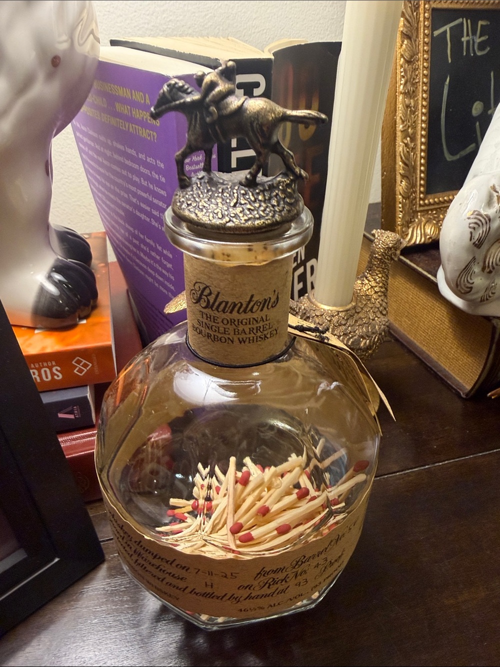 Blanton's Whiskey Bottle Collector Jar with Cork Stopper matches and striker